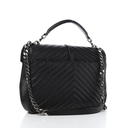 Saint Laurent Sheepskin Matelasse Chevron Monogram Large College Satchel Black 3 of 11