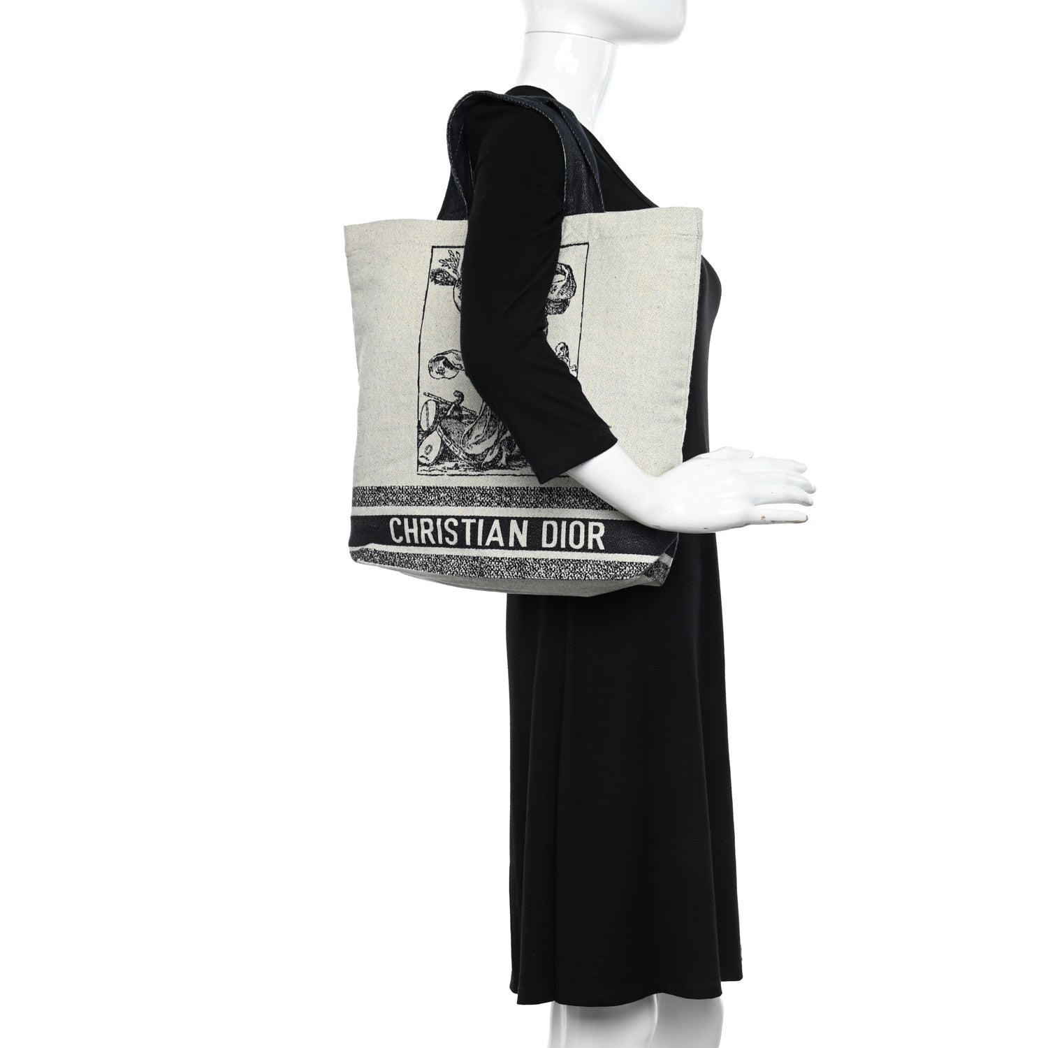 Christian Dior Canvas Print Cruise Tote Black White 2 of 9