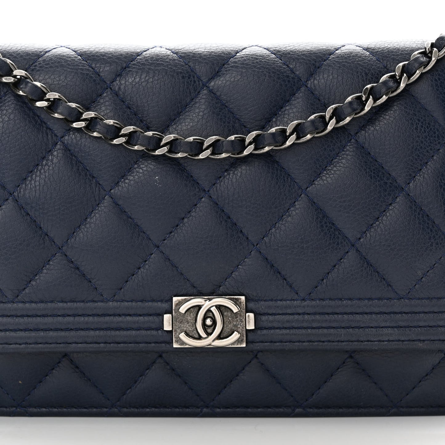 Caviar Quilted Boy Wallet On Chain WOC Navy