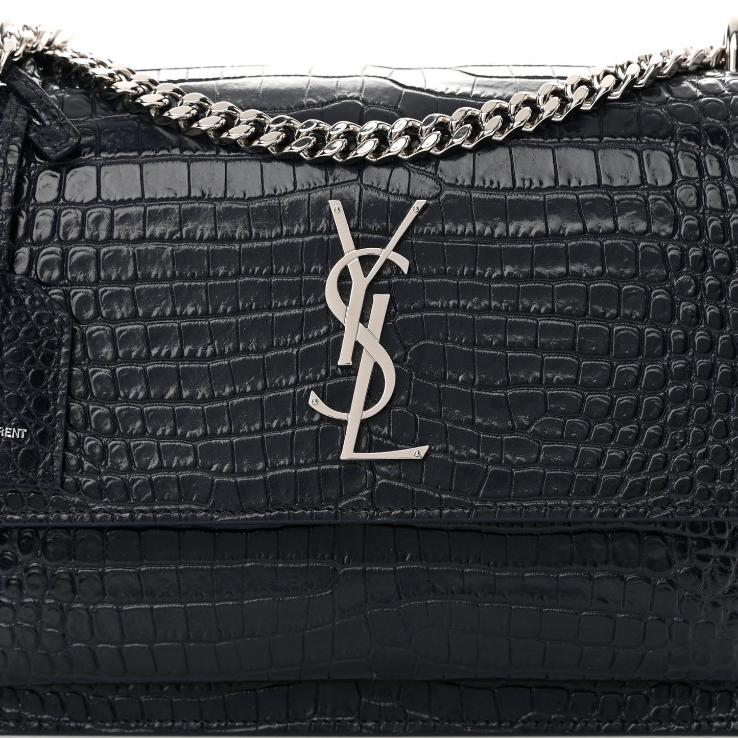 Calfskin Crocodile Embossed Medium Monogram Sunset Navy