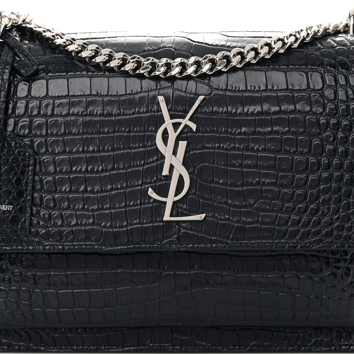 Saint Laurent Calfskin Crocodile Embossed Medium Monogram Sunset Navy 7 of 17