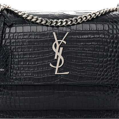 Saint Laurent Calfskin Crocodile Embossed Medium Monogram Sunset Navy 7 of 17