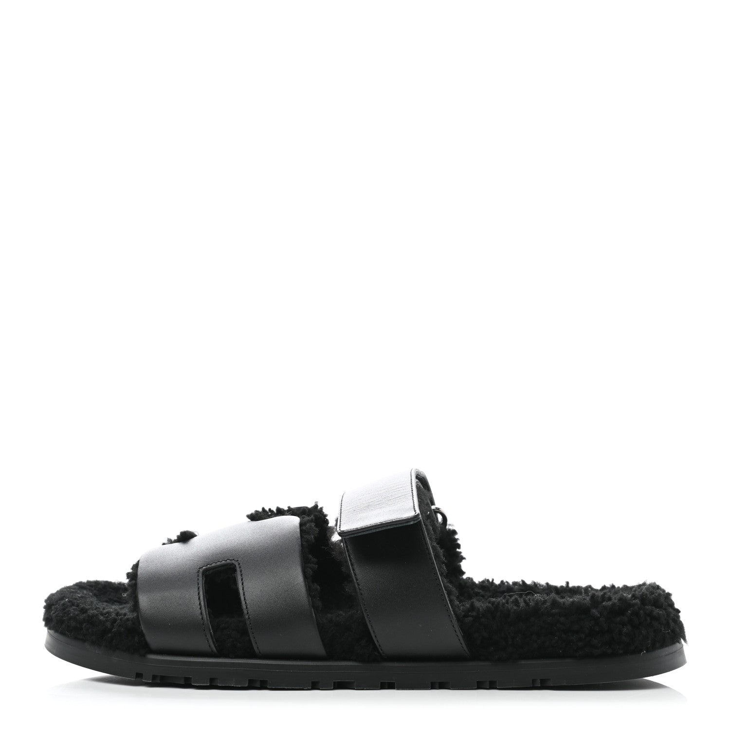 Hermes Calfskin Woolskin Womens Chypre Sandals 40 Black 1 of 8