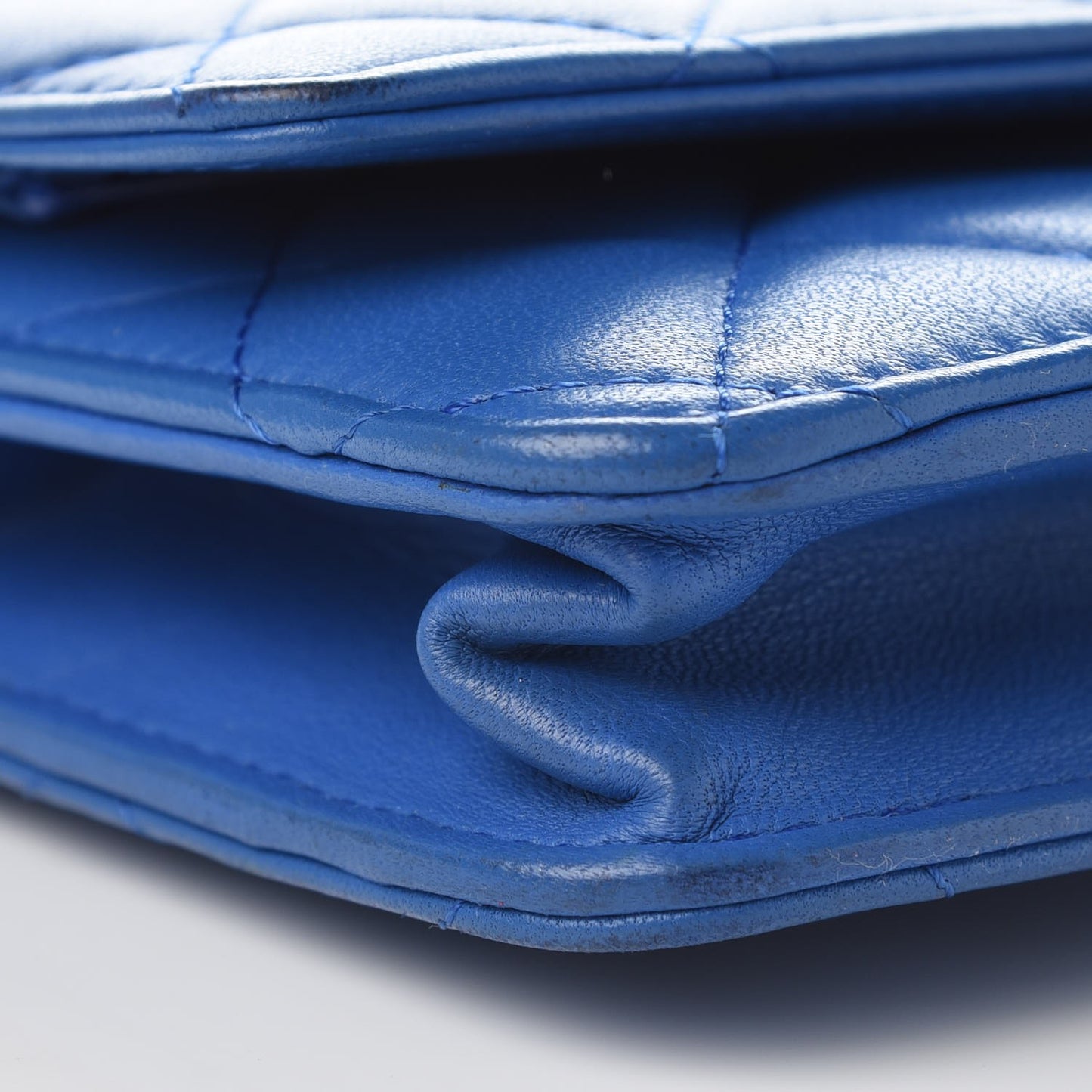 Lambskin Quilted Wallet On Chain WOC Blue
