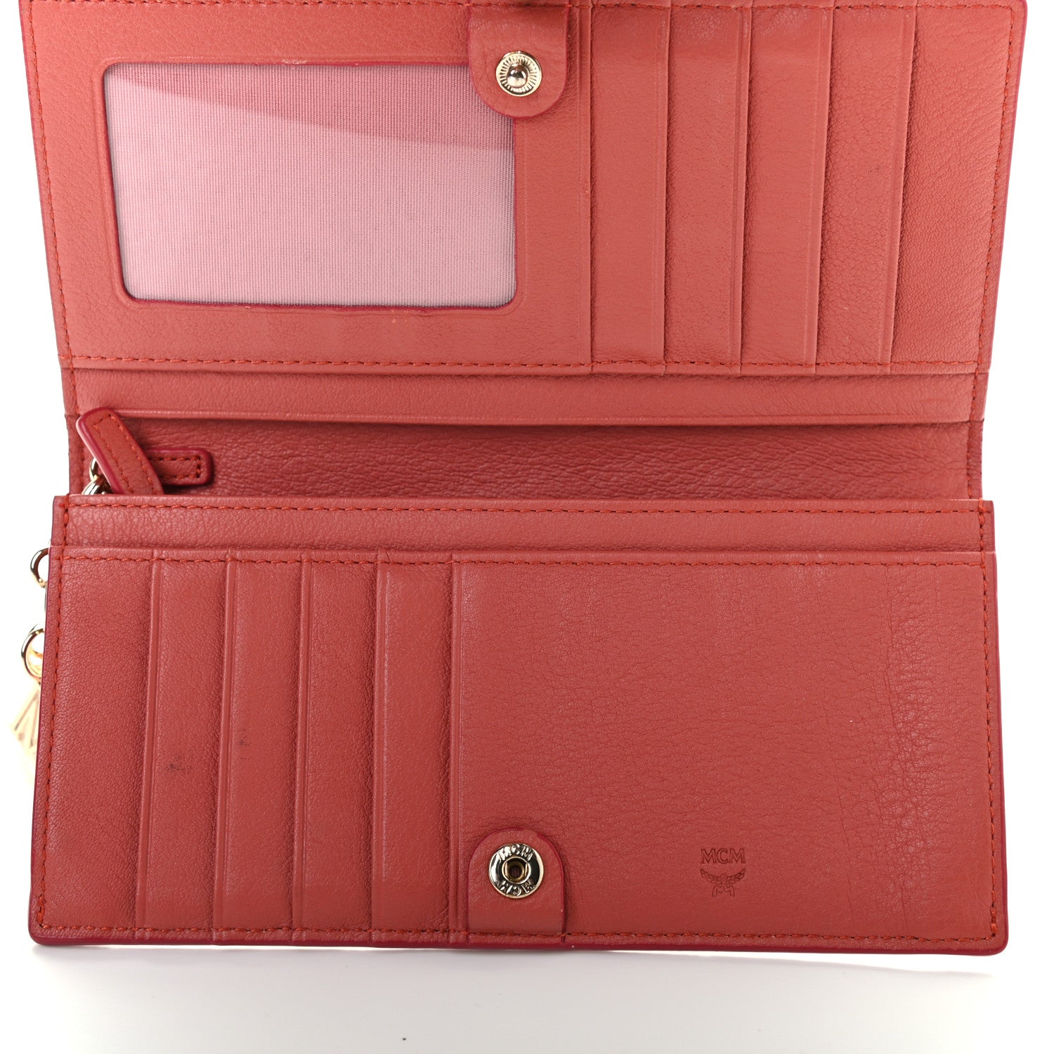 MCM Calfskin Signature Monogram Klara Two Fold Wallet Hot Coral 4 of 6