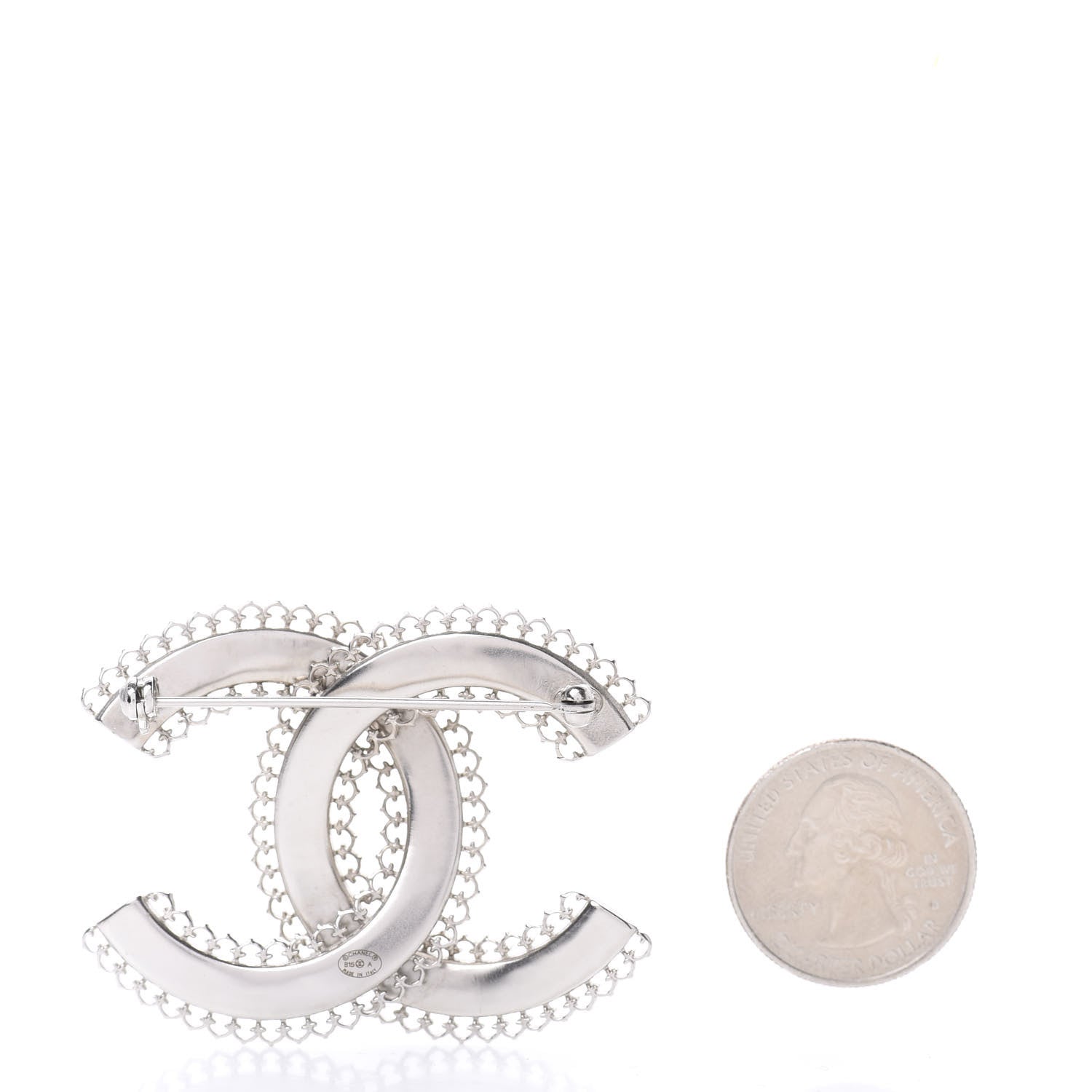 Chanel Large Scalloped CC Brooch Silver 2 of 3