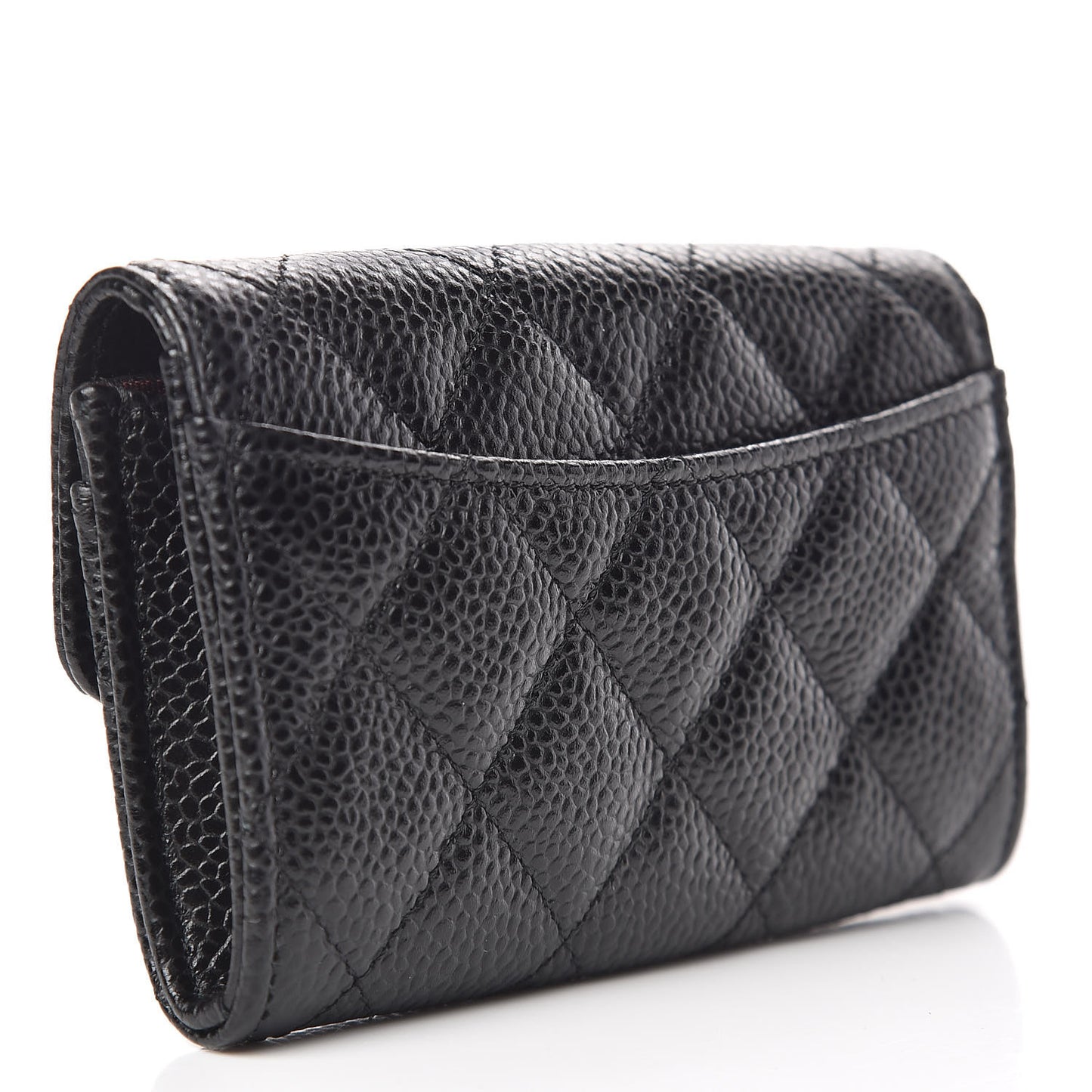 Caviar Quilted Flap Card Holder Wallet Black