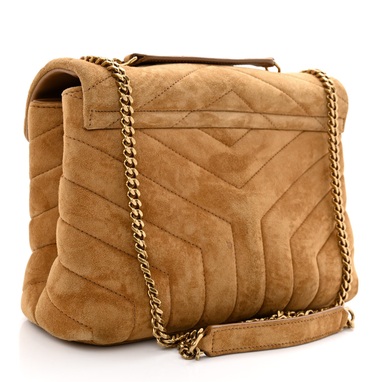 Saint Laurent Suede Calfskin Y Quilted Monogram Small Loulou Chain Satchel Cinnamon 3 of 13