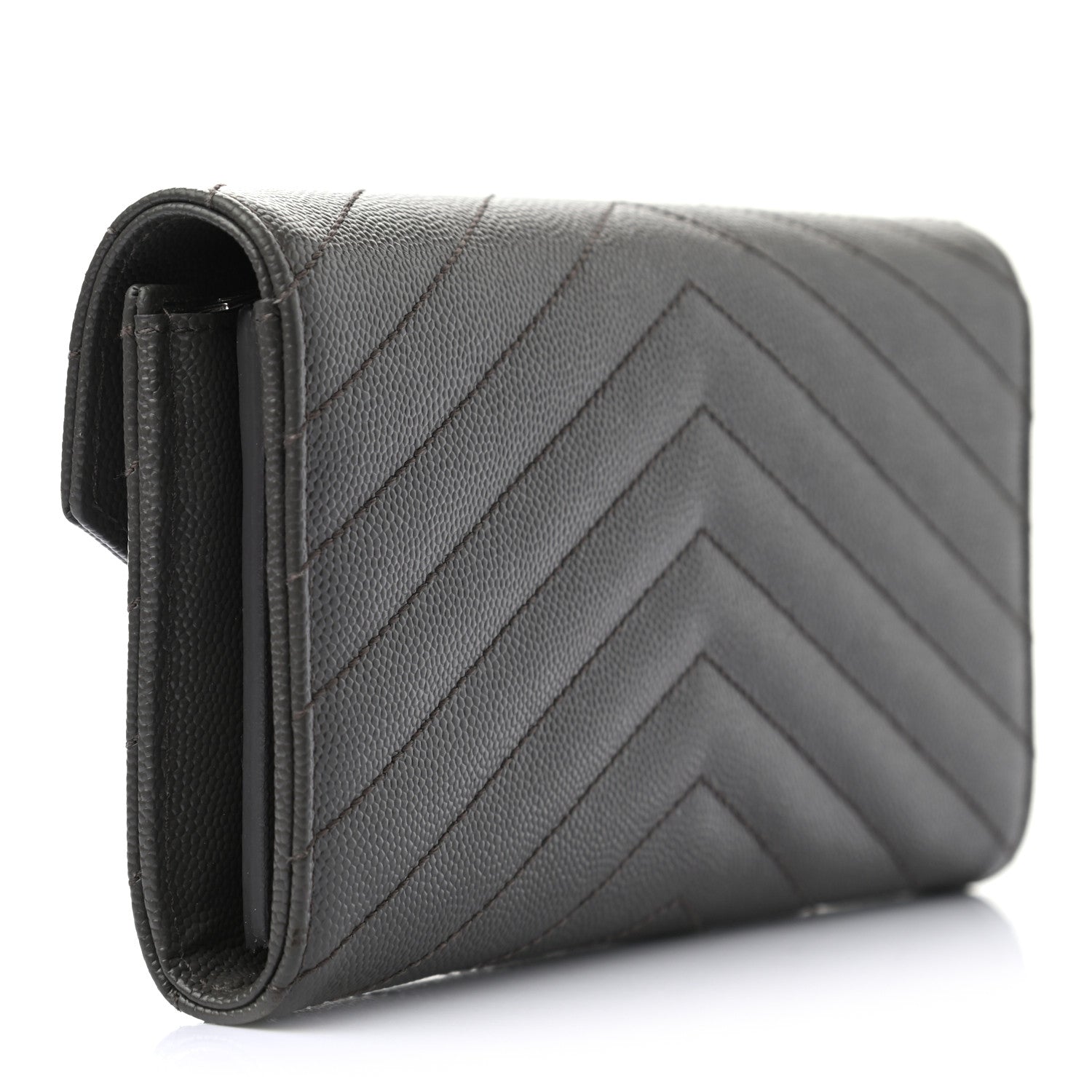 Saint Laurent Grain De Poudre Matelasse Chevron Monogram Flap Wallet Pebble 3 of 7