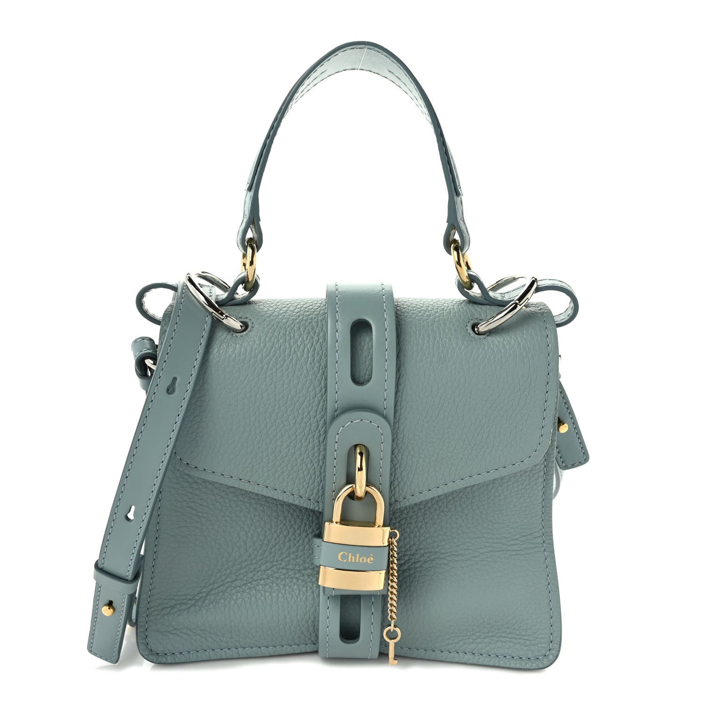 Shiny Grained Calfskin Small Aby Day Shoulder Bag Faded Blue