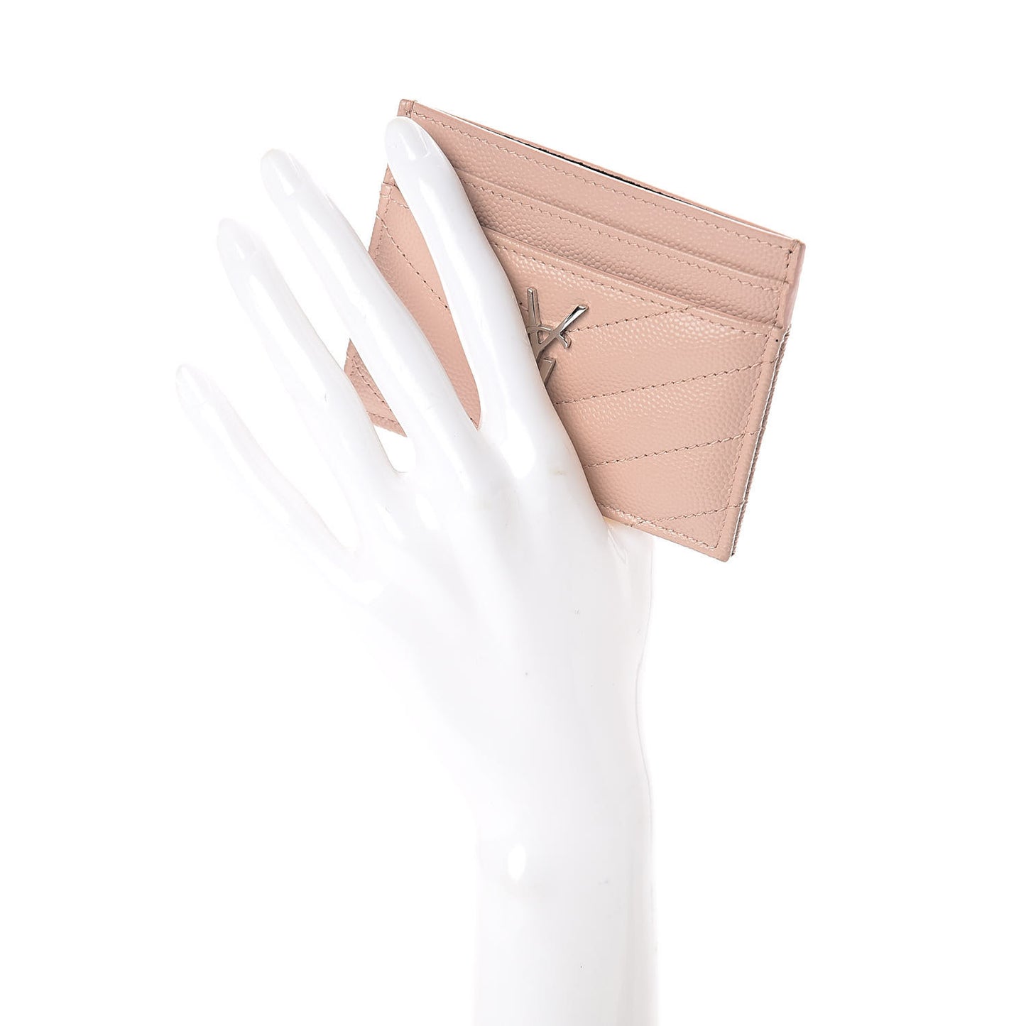 Grain De Poudre Matelasse Chevron Monogram Credit Card Case Pale Blush