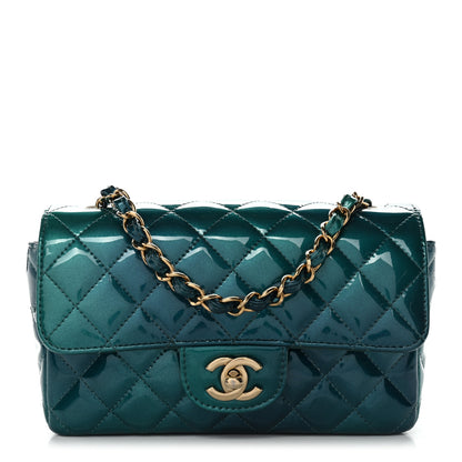 Chanel Shaded Patent Calfskin Quilted Mini Rectangular Flap Green Blue 1 of 11