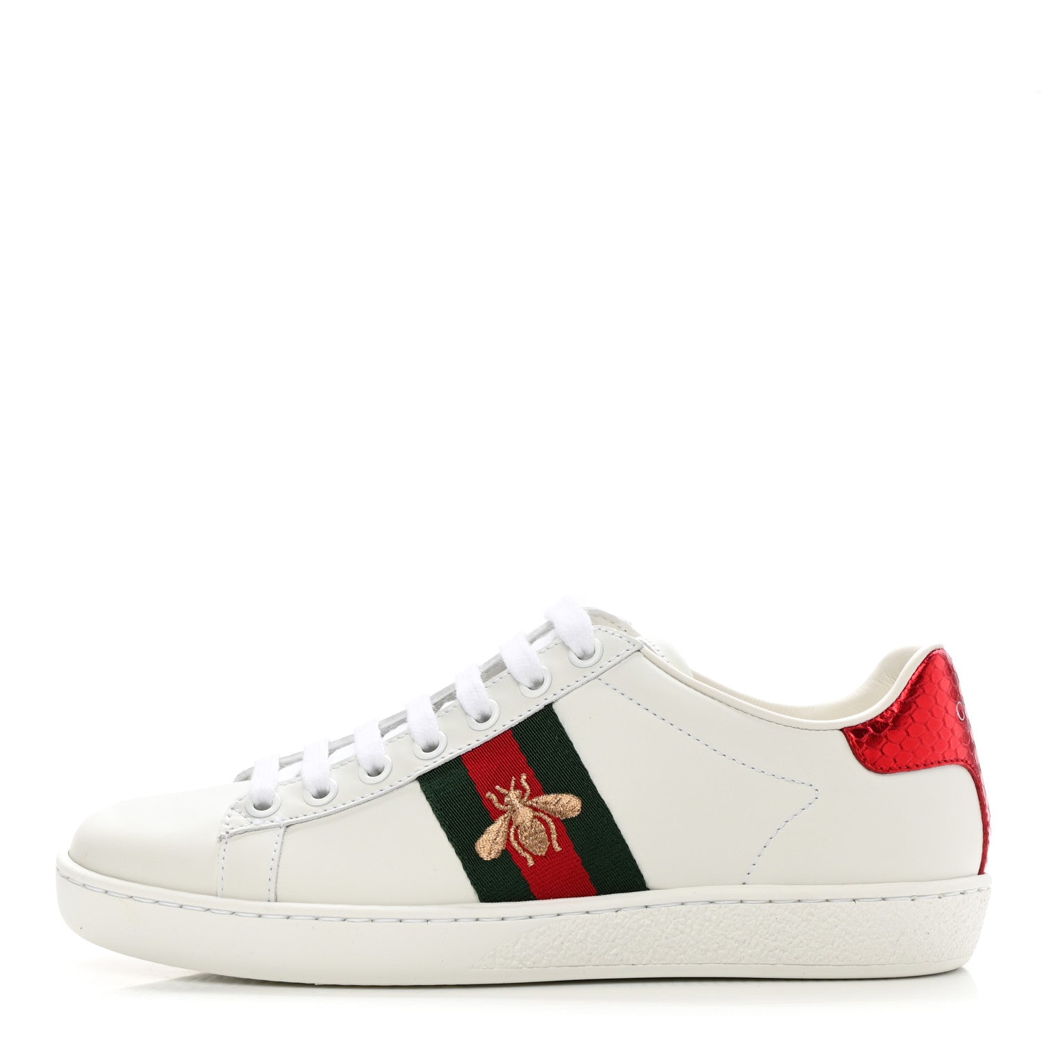 Gucci Calfskin Ayers Bee Embroidered Womens Ace Sneakers 35 White Green 1 of 8