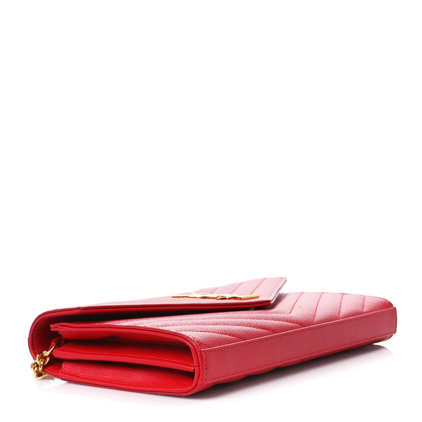 Grain De Poudre Matelasse Chevron Monogram Chain Wallet New Red