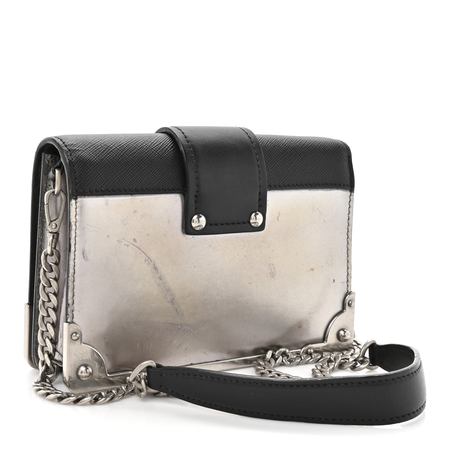 Prada Metallic Vitello Saffiano Cahier Bag Silver Black 1837814