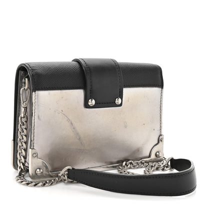 Prada Metallic Vitello Saffiano Cahier Bag Silver Black 3 of 15
