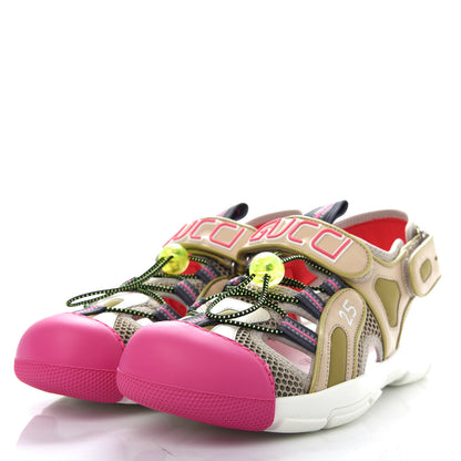 Gucci Mesh Fabric Tinsel Sport Sandals 39 Loess Sand Box Pink 3 of 11