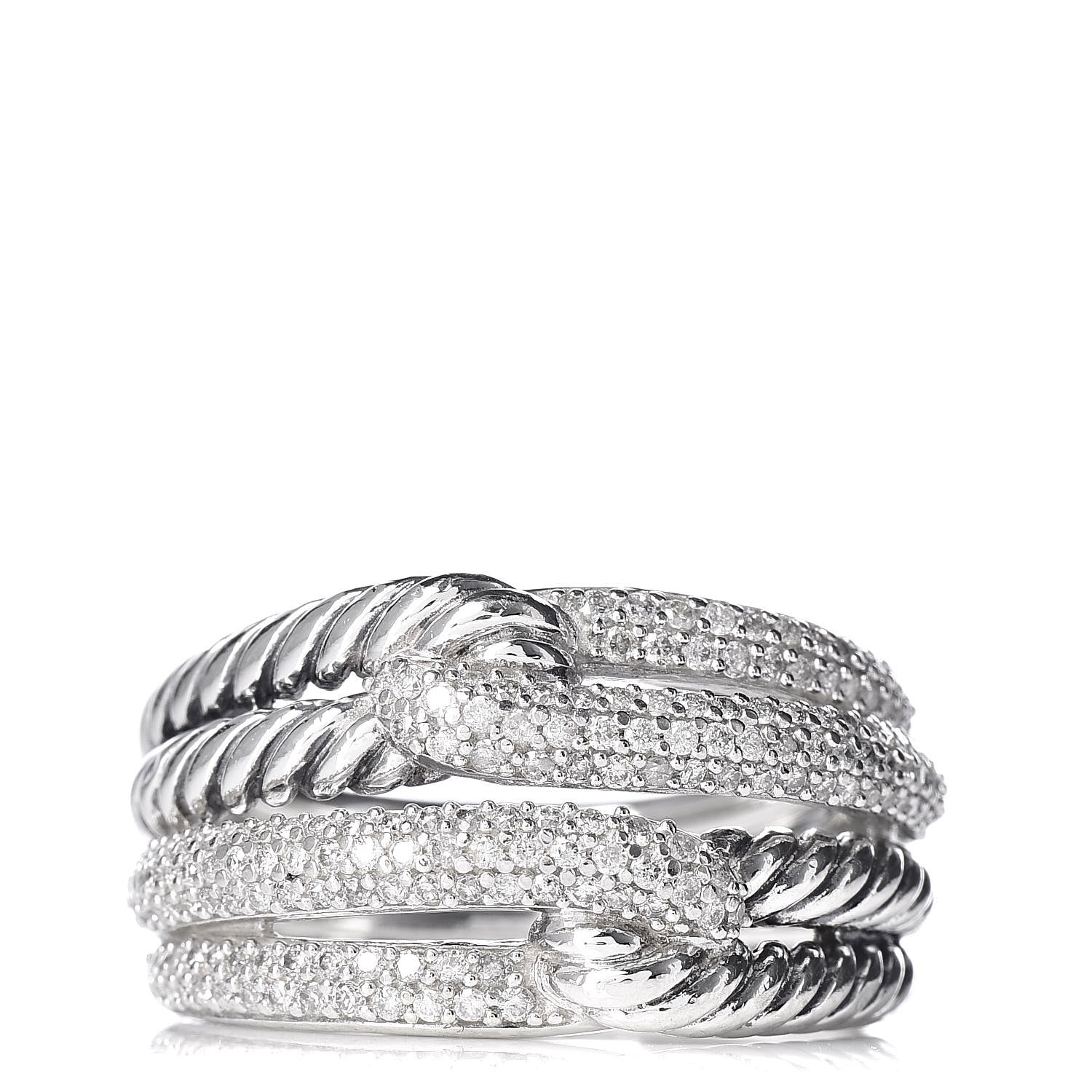 David Yurman Sterling Silver Diamond 13mm Labyrinth Double Loop Ring 53 6.5 1 of 5
