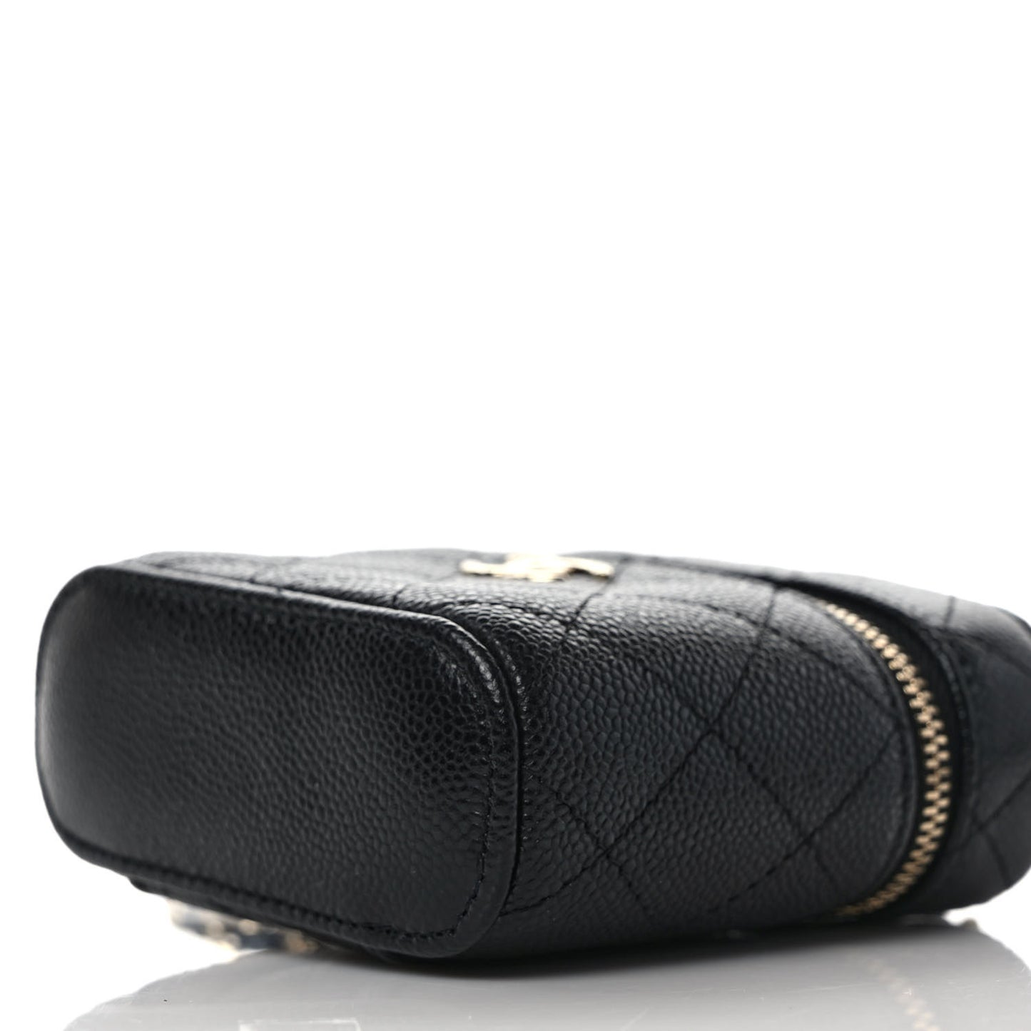 Caviar Quilted Small Handle With Care Vanity Case With Chain Black