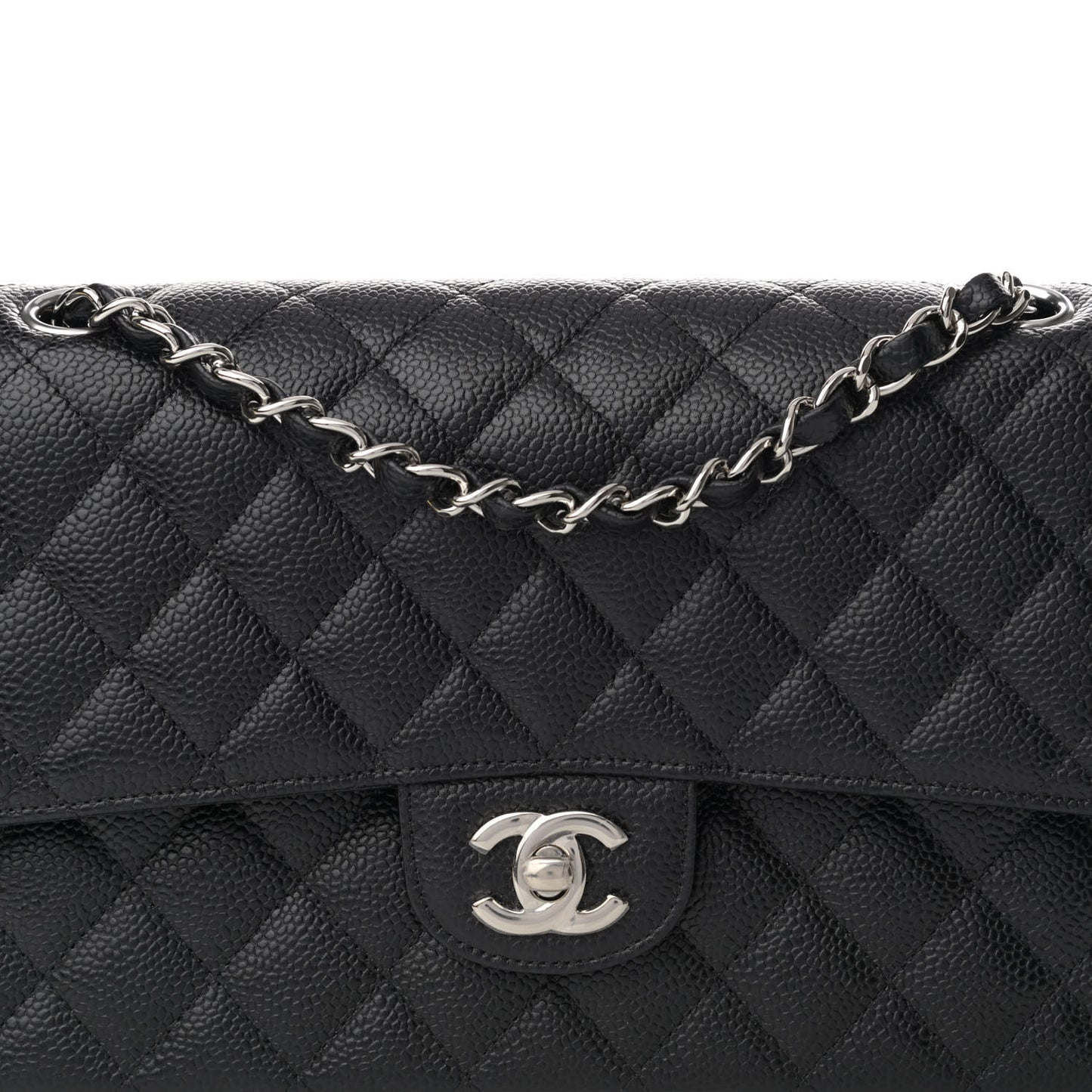 Caviar Quilted Medium Double Flap Black