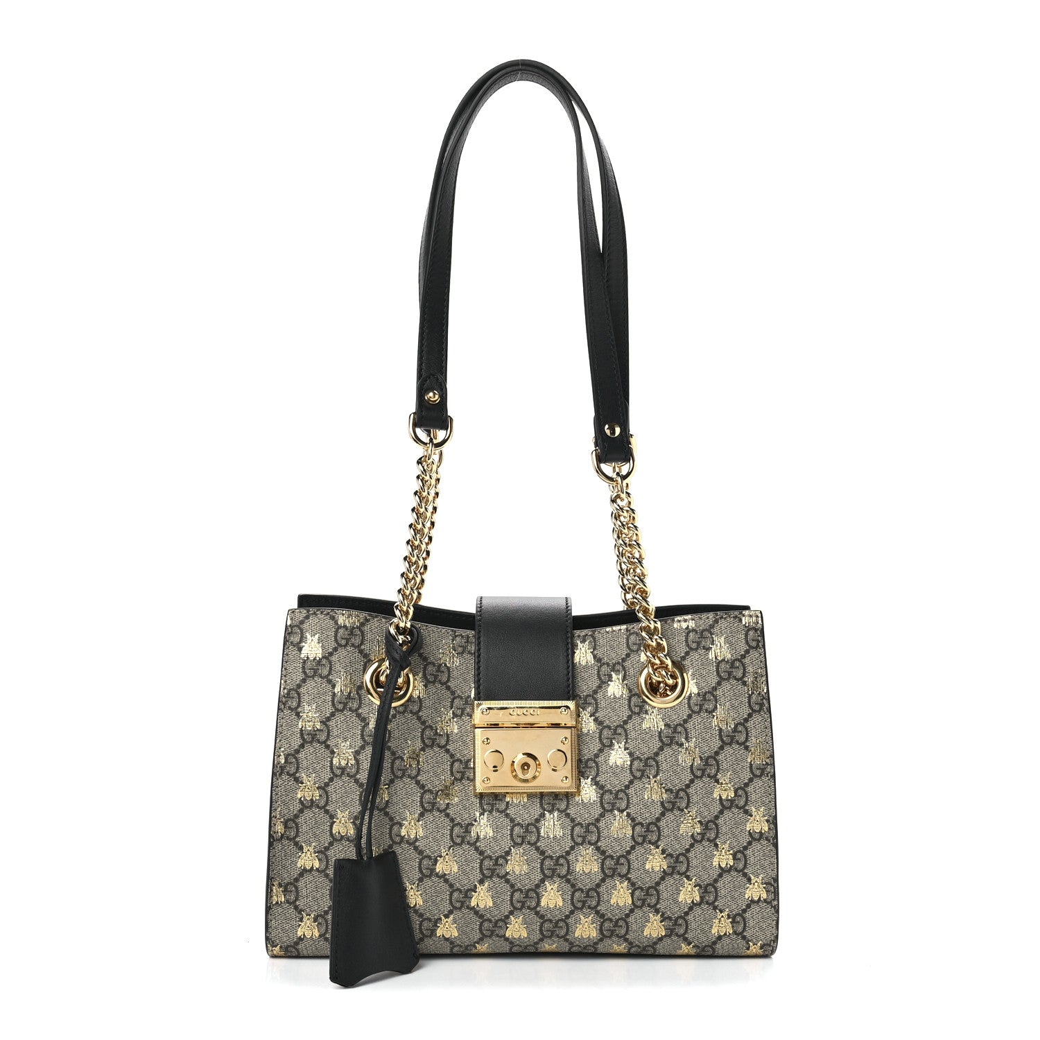 Gucci GG Supreme Monogram Bees Small Padlock Tote Beige Oro Black 1 of 14