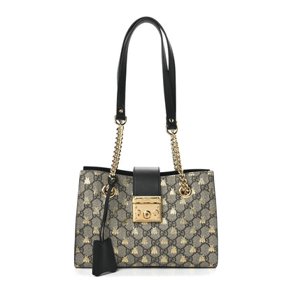 Gucci GG Supreme Monogram Bees Small Padlock Tote Beige Oro Black 1 of 14