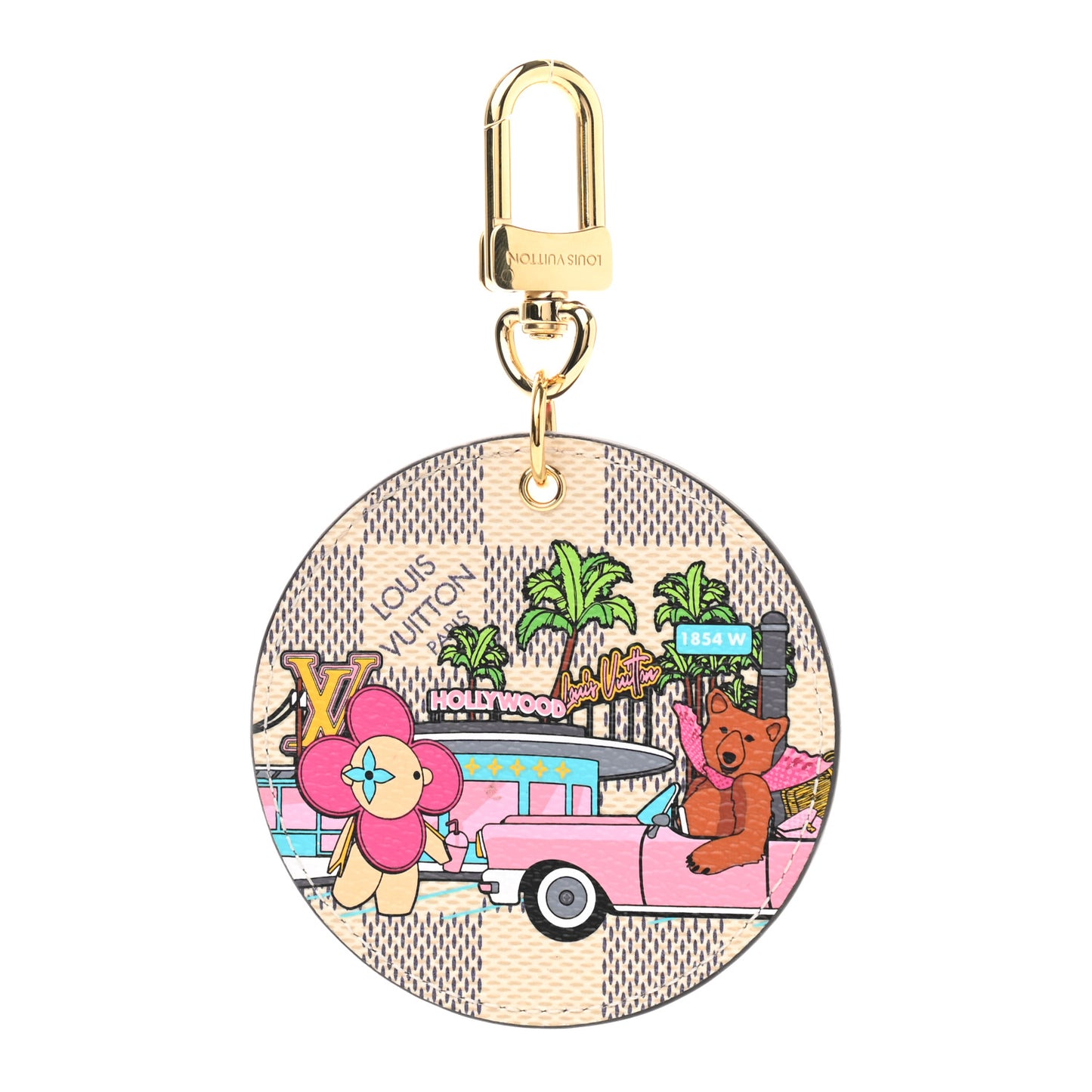Damier Azur 2021 Christmas Animation Hollywood Bag Charm Key Ring Fuchsia