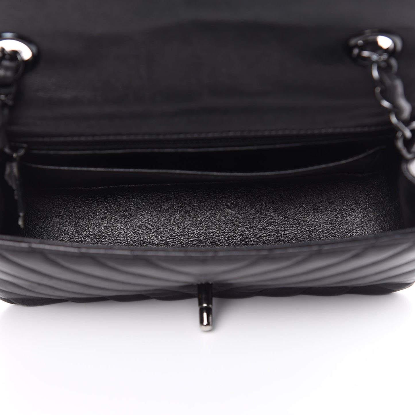 Lambskin Chevron Quilted Mini Rectangular Flap So Black
