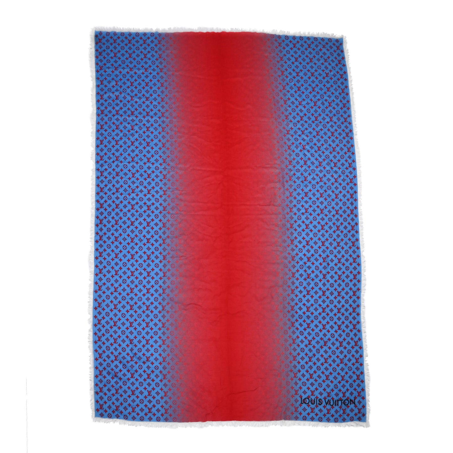 Wool Monogram Telling Shawl Blue Red
