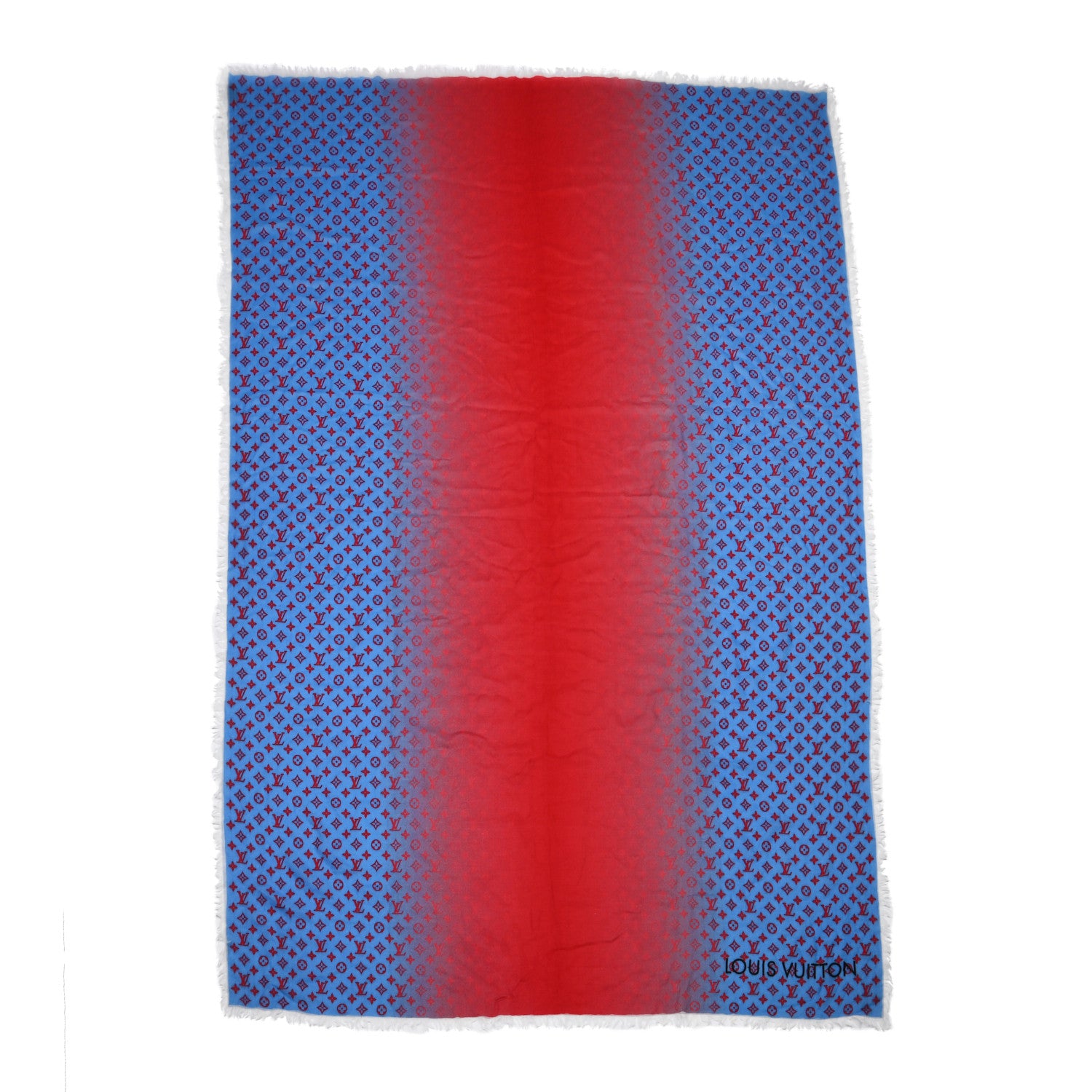 Louis Vuitton Wool Monogram Telling Shawl Blue Red 1 of 4