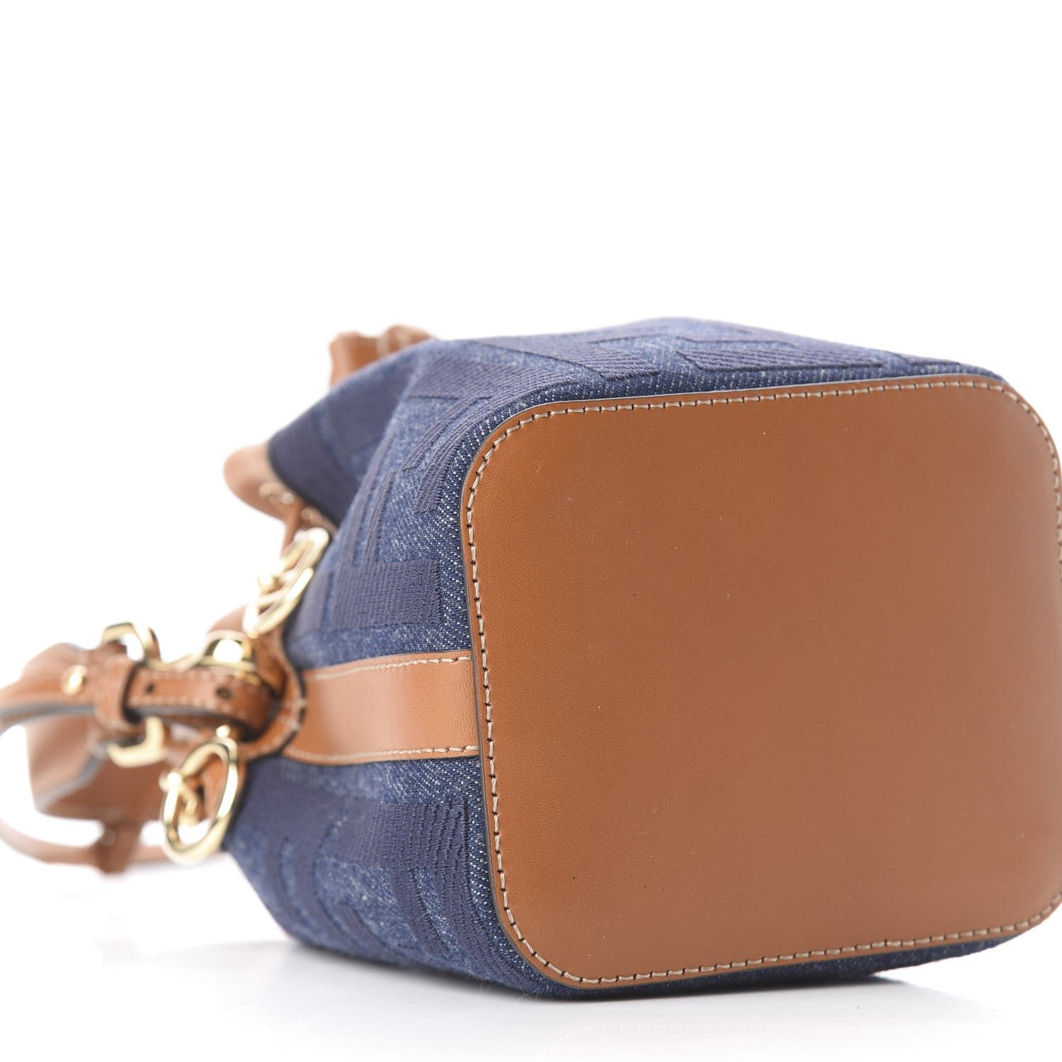 Fendi Denim Vitello King F is Fendi FF Embroidered Mini Mon Tresor Bucket Bag Blue Cuoio 8 of 12
