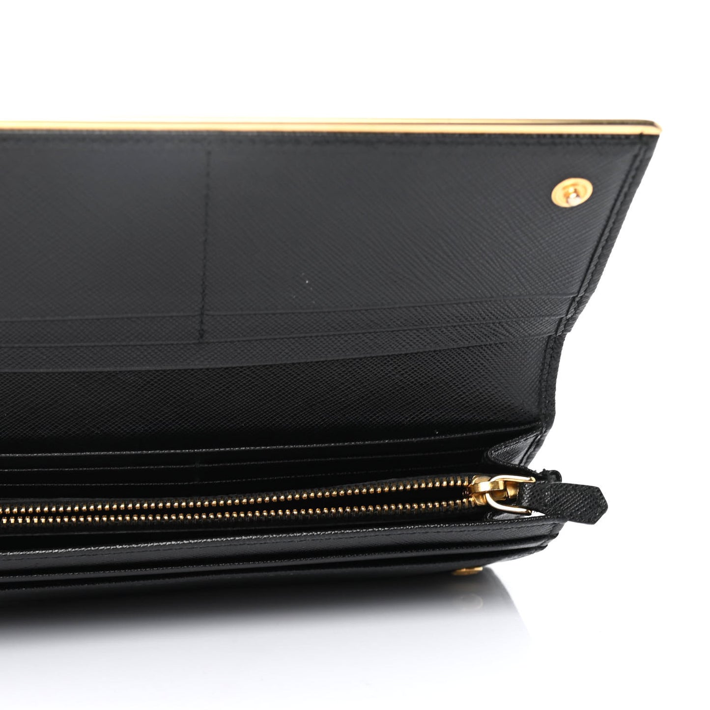 Saffiano Metal Bar Continental Flap Wallet Black