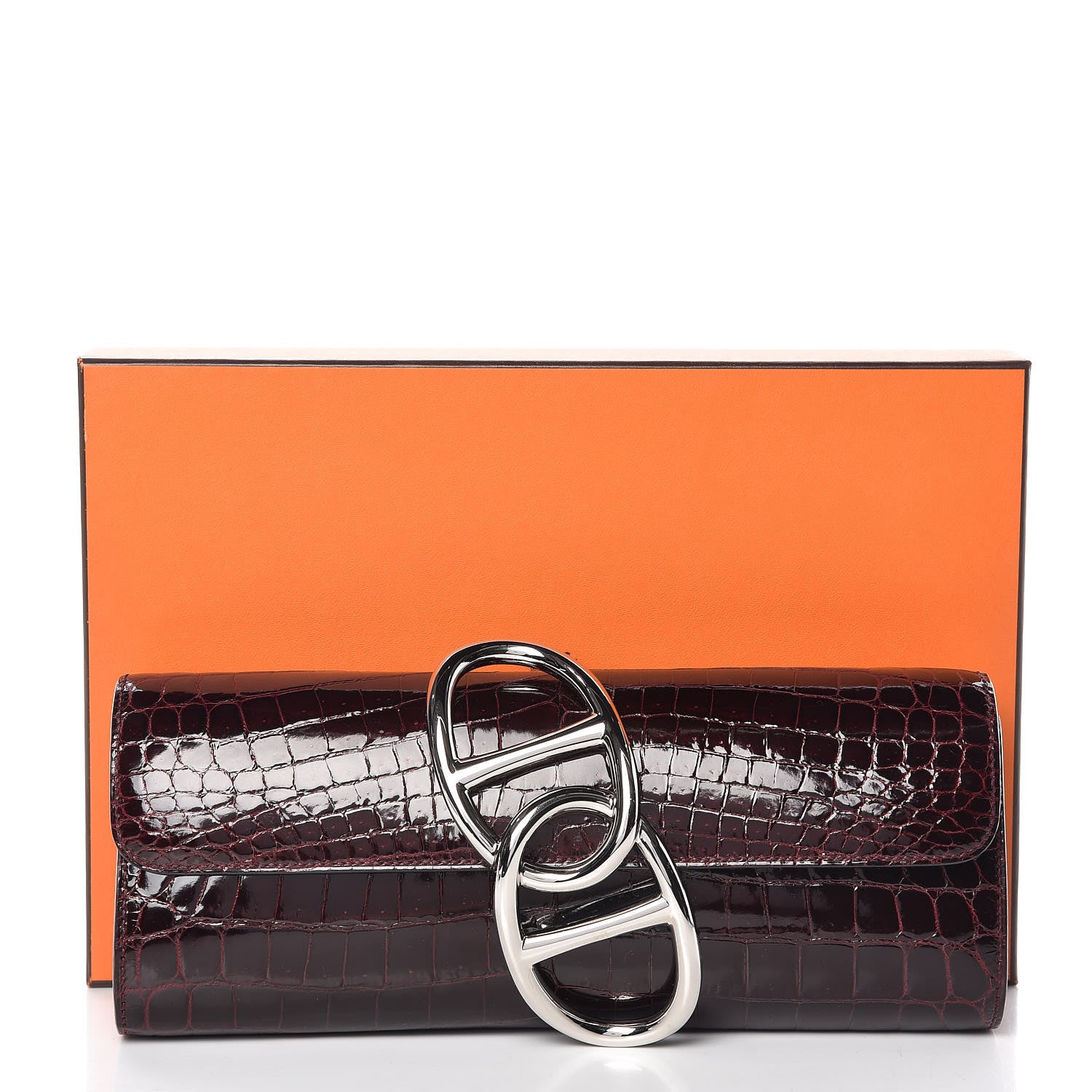 Hermes Shiny Niloticus Crocodile Egee Clutch Bordeaux 9 of 9