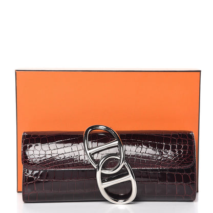 Hermes Shiny Niloticus Crocodile Egee Clutch Bordeaux 9 of 9