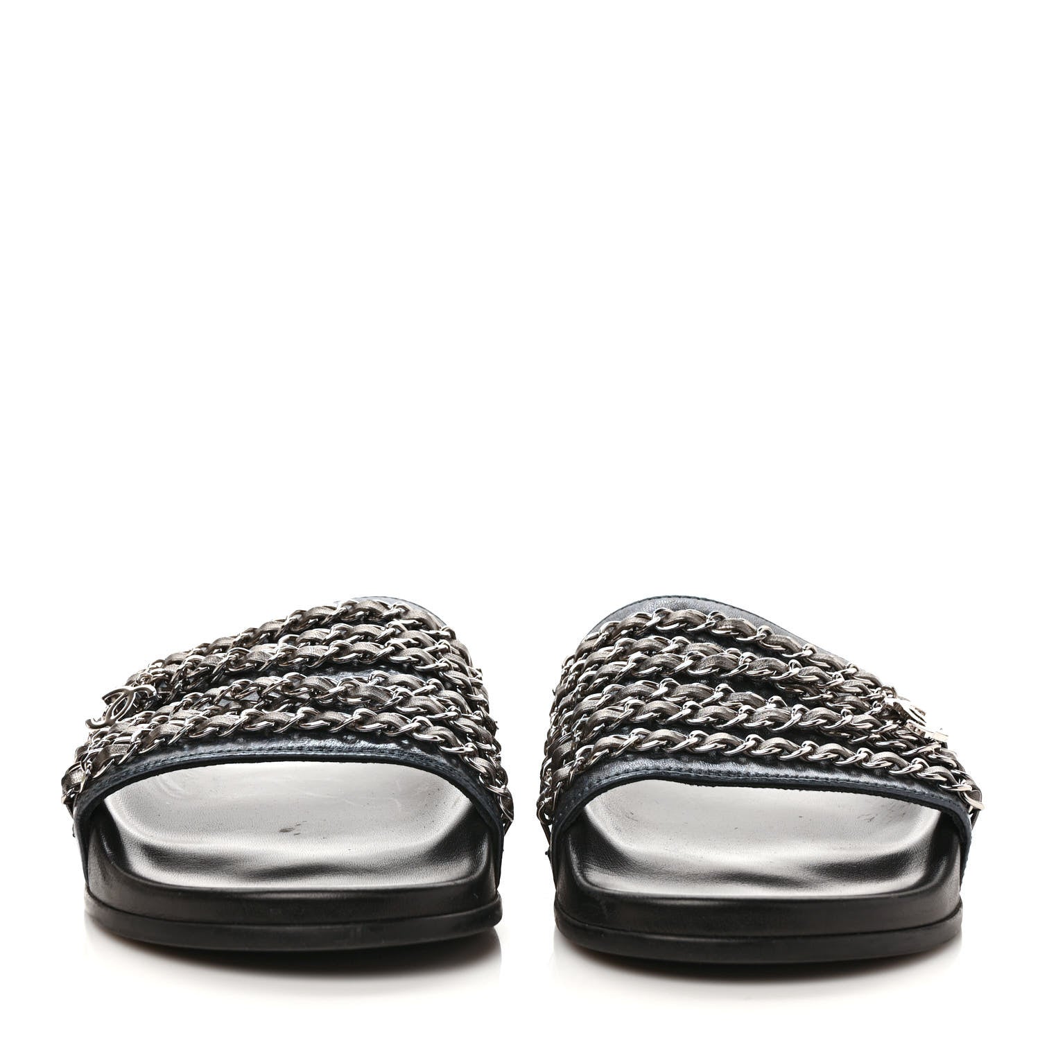 Chanel Fantasy Lambskin Chain Flat Sandals 39 Blue 2 of 8