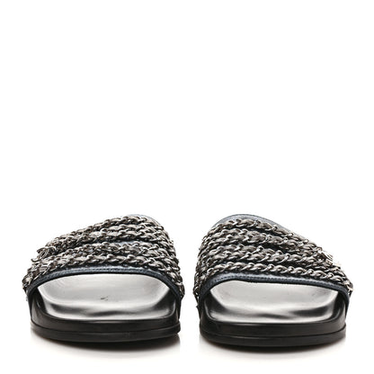Chanel Fantasy Lambskin Chain Flat Sandals 39 Blue 2 of 8