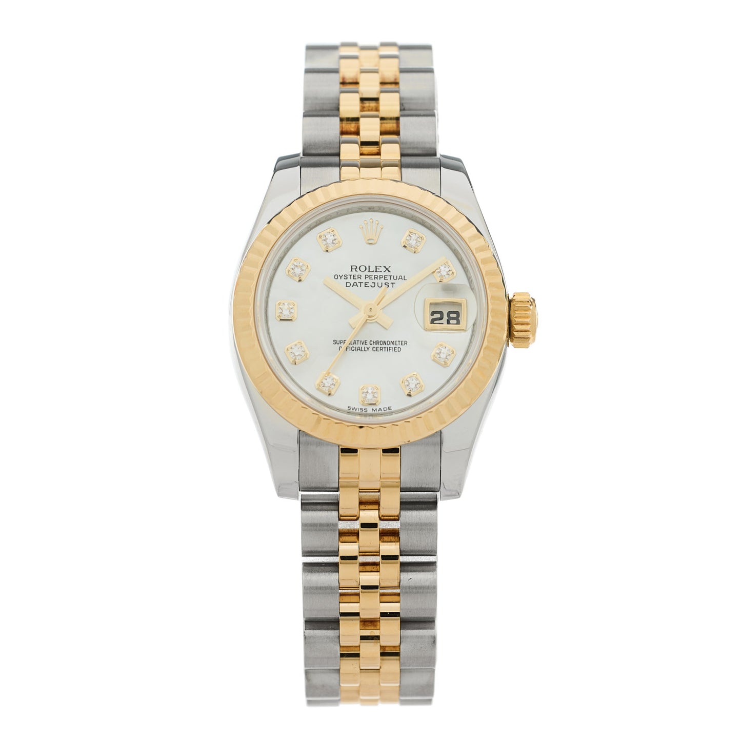 Stainless Steel 18K Yellow Gold Diamond Mother of Pearl 26mm Oyster Perpetual Datejust Watch 179173