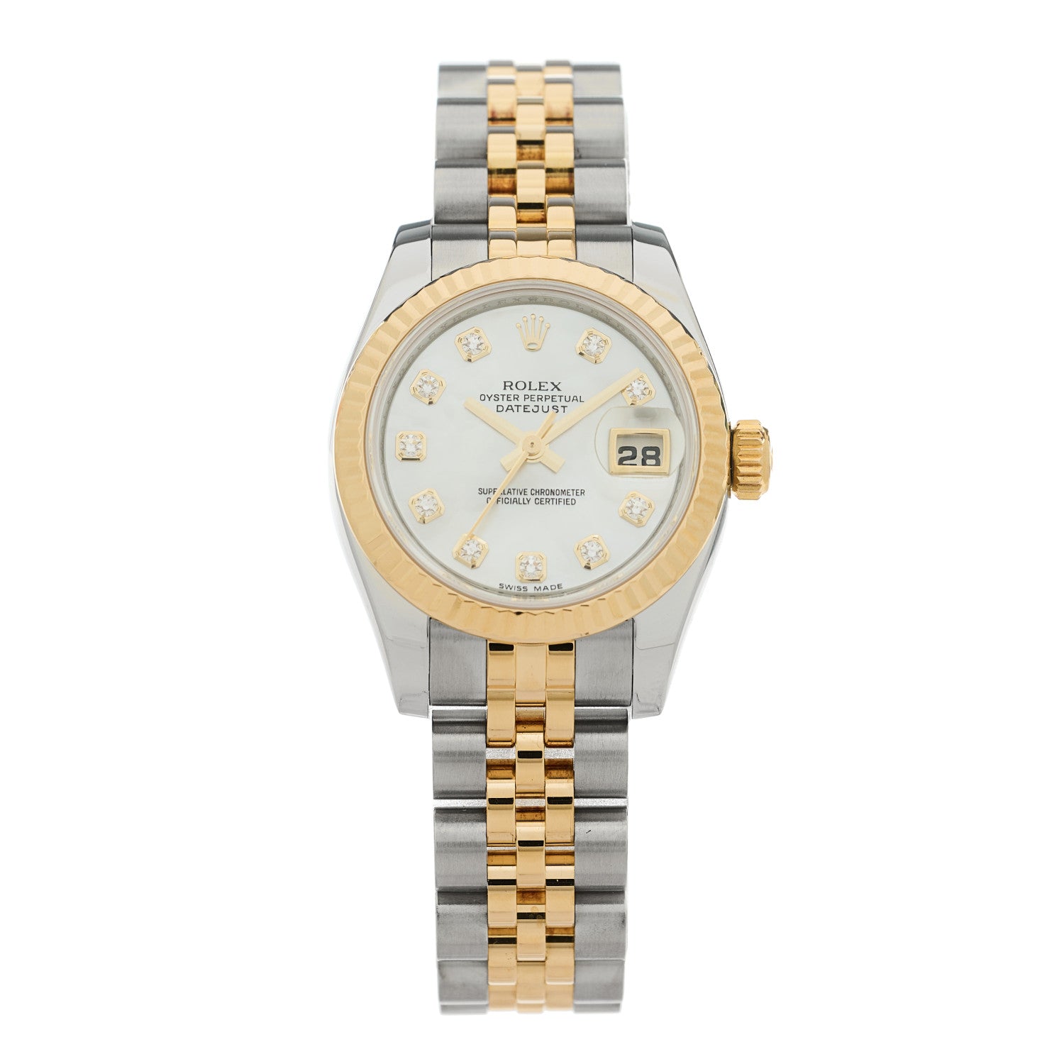 Rolex Stainless Steel 18K Yellow Gold Diamond Mother of Pearl 26mm Oyster Perpetual Datejust Watch 179173 1 of 5