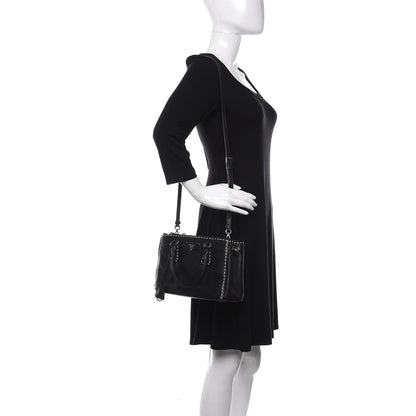 Prada City Calf Mini Hand Stitched Galleria Double Zip Tote Black 2 of 11