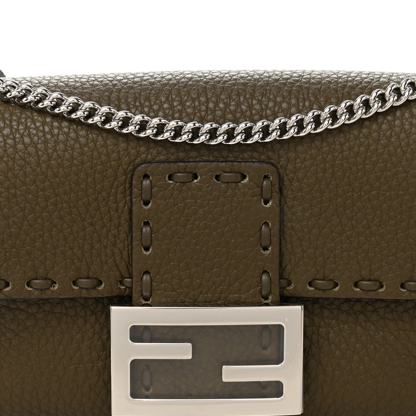 Cuoio Roma Sellerissima Nappa Sintetica Tape Stitch Mini Baguette Argento