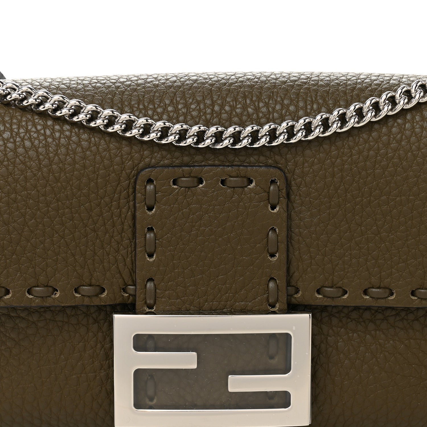 Fendi Cuoio Roma Sellerissima Nappa Sintetica Tape Stitch Mini Baguette Argento 8 of 10