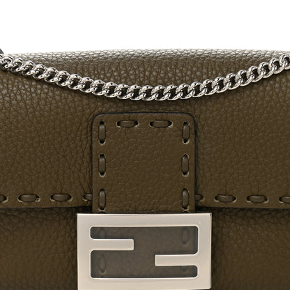 Fendi Cuoio Roma Sellerissima Nappa Sintetica Tape Stitch Mini Baguette Argento 8 of 10