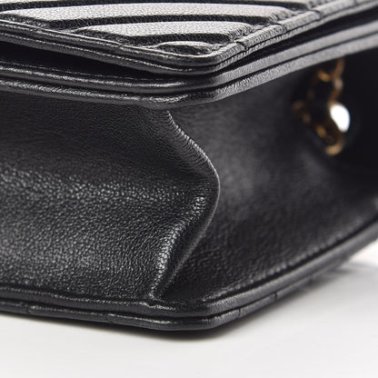 Chanel Shiny Sheepskin Chevron Quilted Mini Collar and Tie Flap Black 9 of 10
