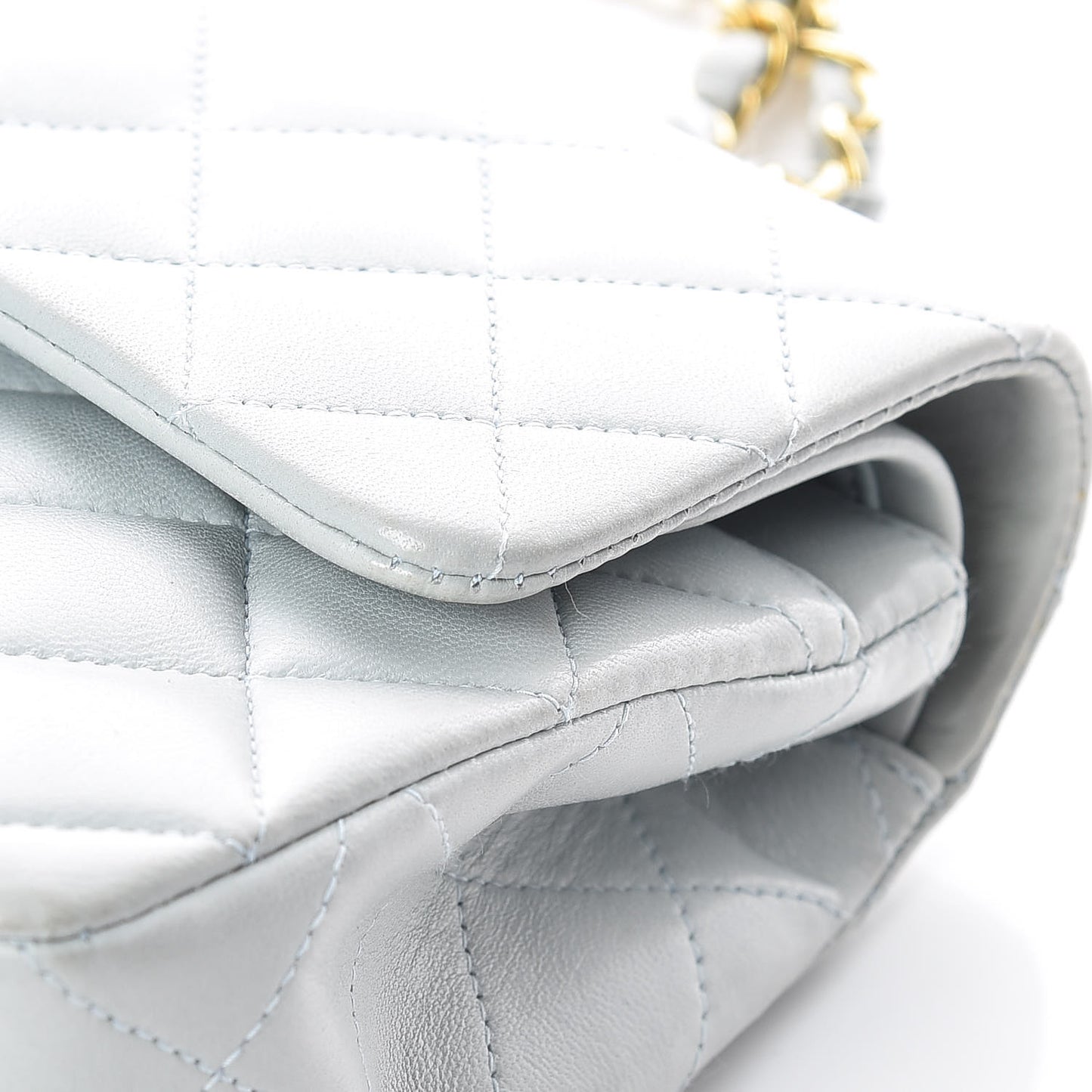 Lambskin Quilted Small Double Flap Light Blue