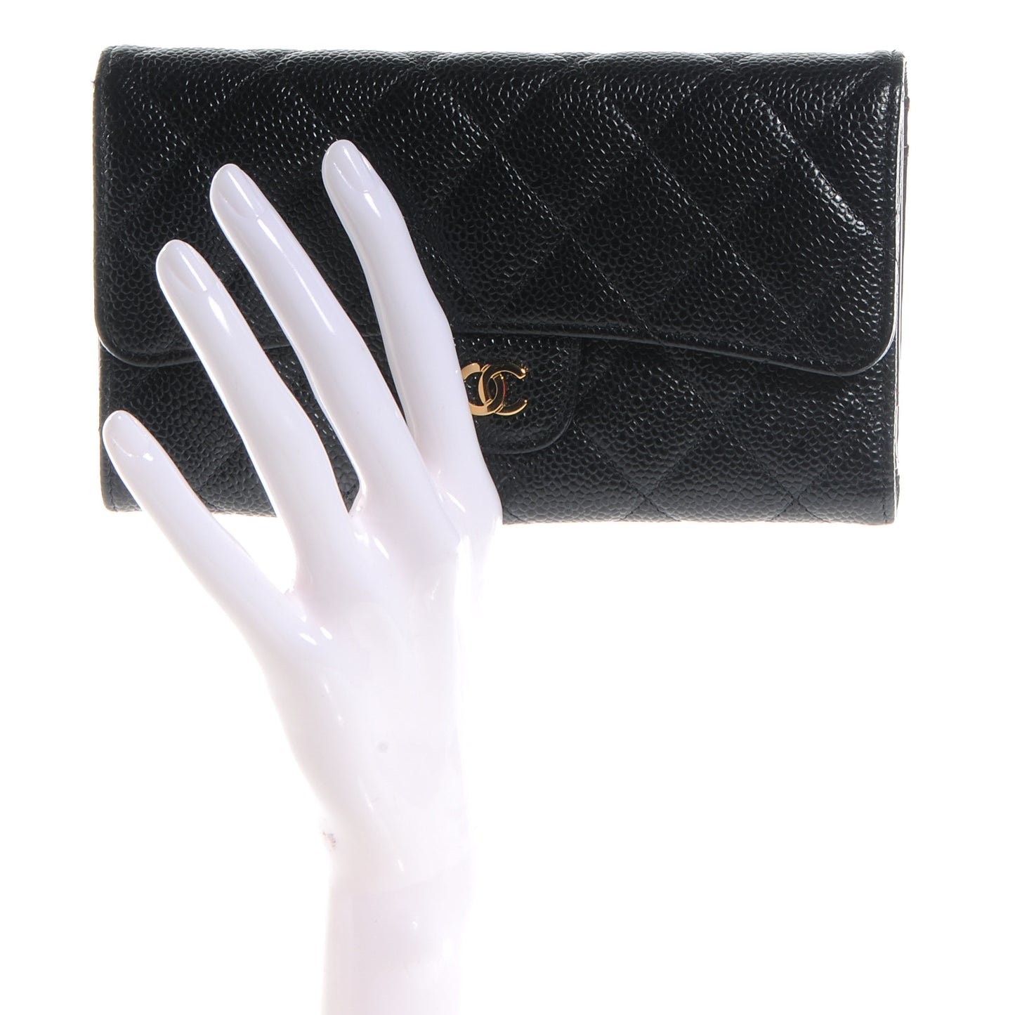 Caviar Quilted Long Flap Wallet Black