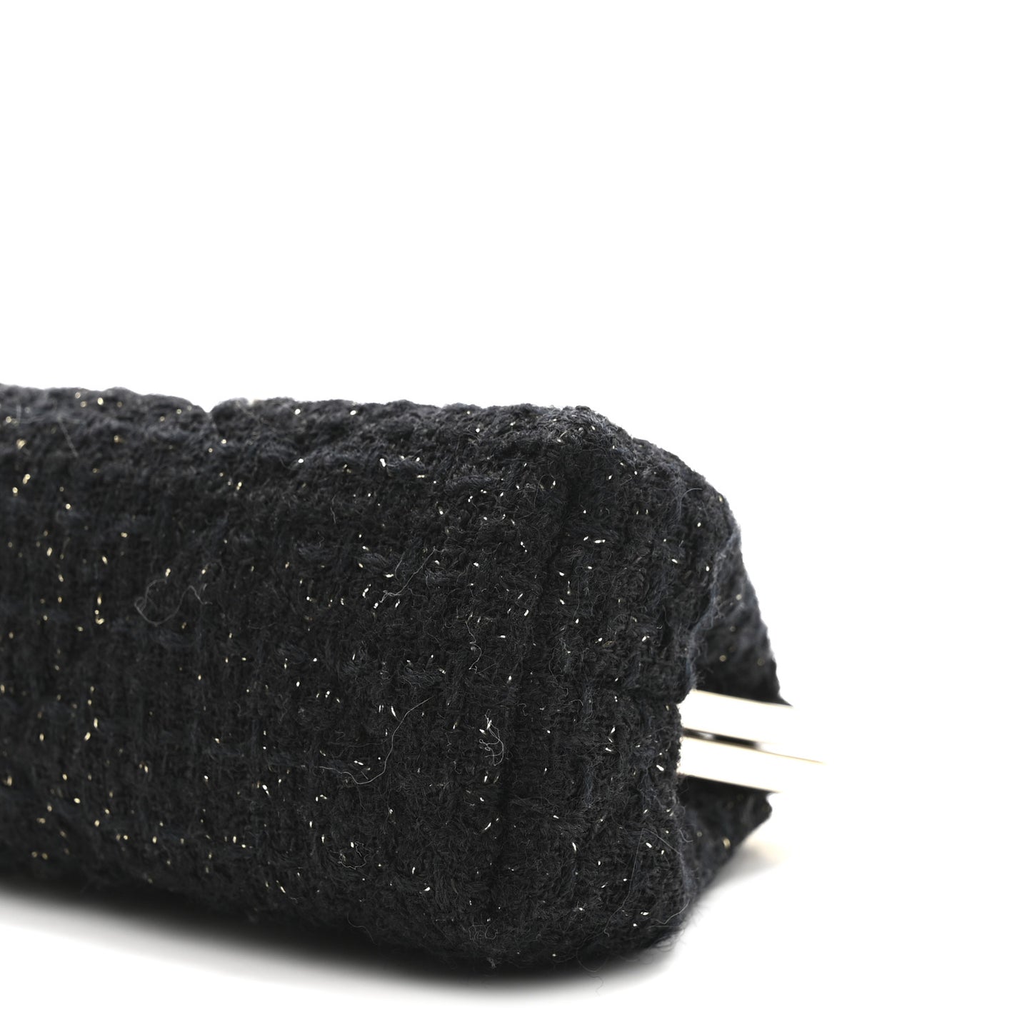 Tweed Quilted Kiss Lock Clutch Black