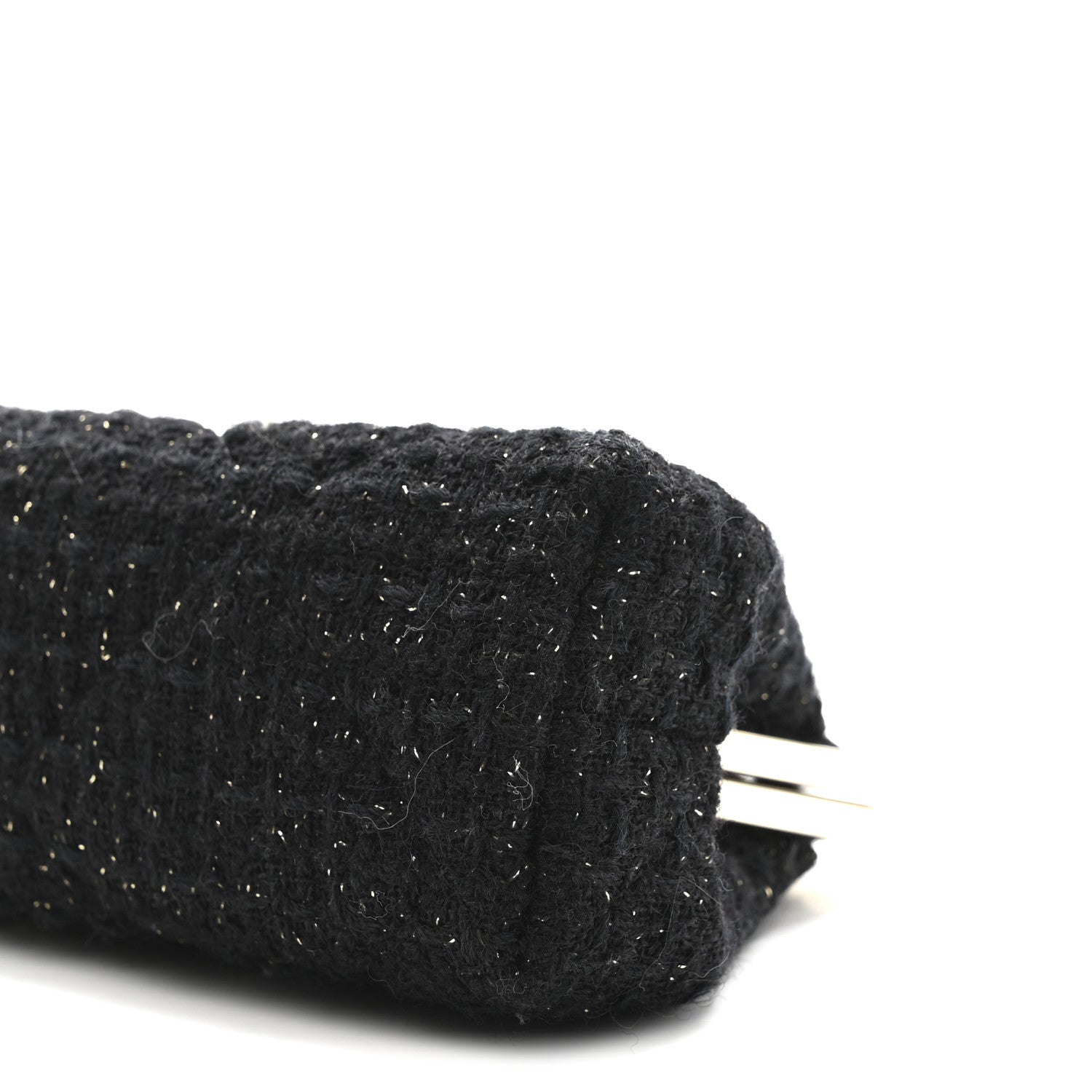 Chanel Tweed Quilted Kiss Lock Clutch Black 10 of 10