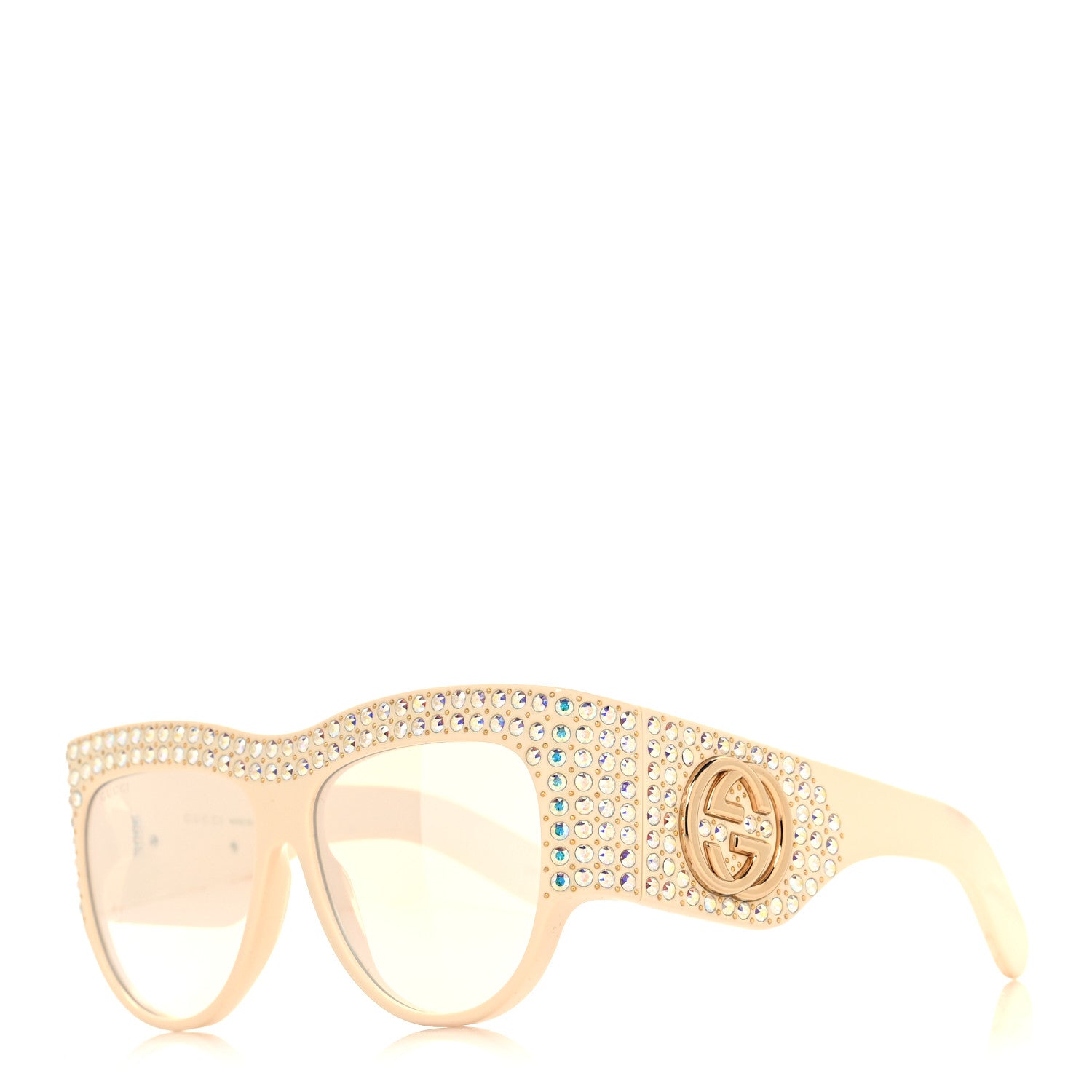 Gucci Acetate Crystal Oversize Hollywood Forever Sunglasses GG0144S Ivory 1 of 9
