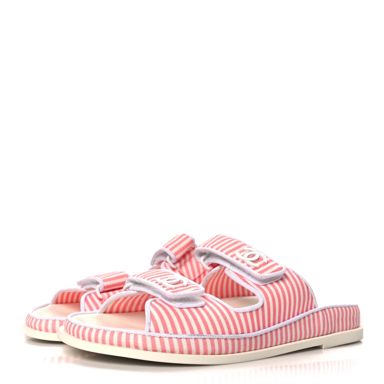 Chanel Printed Calfskin Velcro Dad Flat Mules 40 White Rose 4 of 9