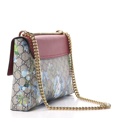 Gucci GG Supreme Monogram Blooms Calfskin Medium Padlock Shoulder Bag Beige Blue Navy Hibiscus Red 3 of 8